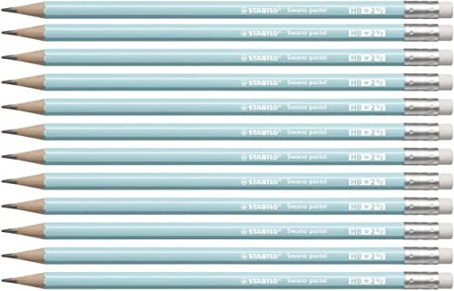 STABILO - Bleistift mit Radierer - Swano Pastel - Härtegrad HB - 12er Pack - blau