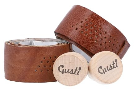 Gusti Leder Lenkerband Fausto C. – 80 cm Griffband selbstklebend (2er Set) – Gravelbike- & Rennrad Lenkerband Leder inkl. Korkstopfen für sicheren Halt
