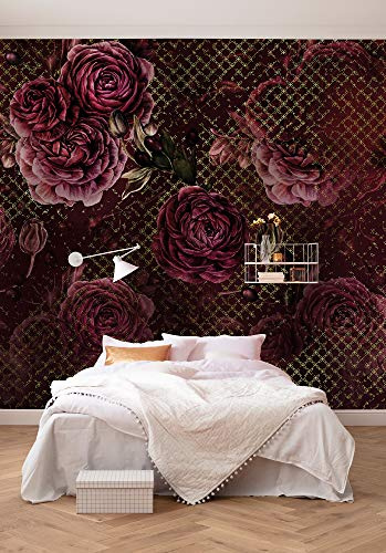 Komar Vlies Fototapete BOTANIQUE AUBERGINE | Tapete, Rosen, Romantik, Barock, Jugendstil, Schlafzimmer, Wohnzimmer, Büro, Flur | Größe 350 x 280 cm (Breite x Höhe) | HX7-046