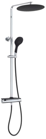 EISL GRANDE VITA - Sistema de ducha con termostato y estante, ducha de lluvia con soporte de pared (también para agujeros existentes), columna de ducha con grifo de ducha, color negro