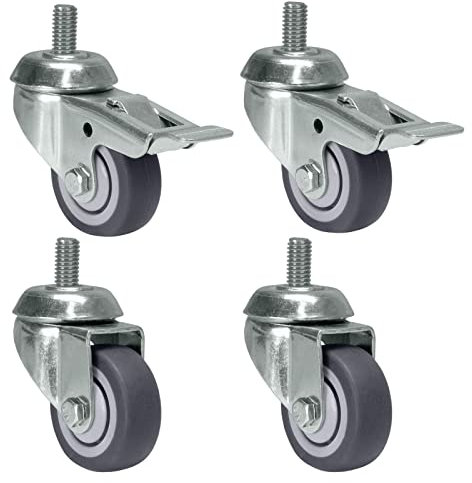 PRIOstahl Ruedas para muebles con agujero trasero, juego de 50 mm con freno, ruedas de transporte hasta 160 kg, ruedas para cargas pesadas, ruedas para muebles, mesa de trabajo, taller, tabla de