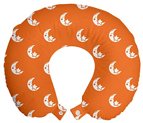 ABAKUHAUS Infantile Cuscino da Viaggio, Modello di lune e stelle, Accessorio in Schiuma di Memoria per Viaggio, 30 cm x 30 cm, Bianco Vermilion
