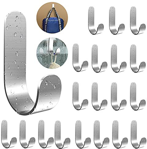 Wand-Klebehaken, strapazierfähig, wasserdicht, selbstklebend, wiederverwendbar, Deckenklebe-Haken für Küche, Badezimmer, Bademantel, Badetuch, 20 Stück, J-Form
