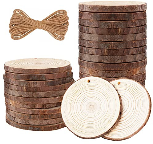 Preciva Rodajas de Madera 30 Piezas, Círculos 7-8 cm, Troncos Decorativos para Manualidades y Pirograbado, Incluye Discos Naturales sin Terminar, Ideal para Decoraciones de Boda y Navidad