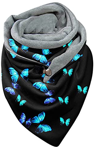 Dkings Schal Damen Dreieckschal mit Schmetterling Motiv Warm Weich Herbstschal Winterschal mit Knopf Baumwolle Dreieckstuch Halstuch, Einheitsgröße