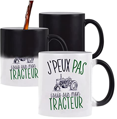 Planetee Mug magique thermoréactif J'peux pas Tracteur tasse change couleur chaleur humour idée cadeau anniversaire Noël homme femme