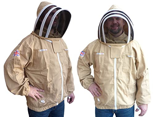 AGS Giacca per apicoltura in cotone oliva, abbigliamento professionale per apicoltura, abbigliamento di alta qualità, giacca protettiva per vespe, protezione per api (3XL)