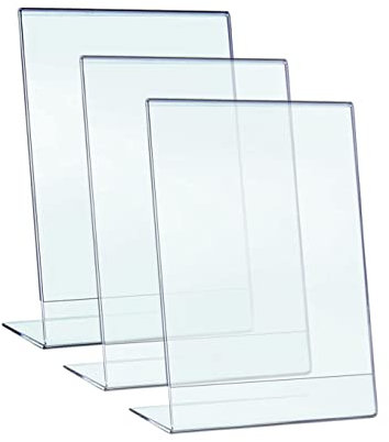 drb derabo Expositor metacrilato transparente a4, pack 3 unidades, soporte sobremesa para carteles A4, porta menú, porta precios, porta fotos para mesa, marco de acrílico transparente.