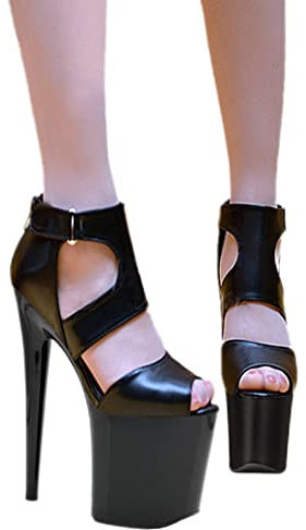 WOkismD Sandalen 20 cm/7,87 Zoll Männer Frauen Sexy Open Toe Mode Plattform Stiletto High Heels Pumps Stripper Party Club Pole Dance Schuhe,Schwarz,36
