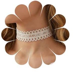 Inateannal Weiße Spitze Choker Halsketten Breite Hohle Spitze Halskette Choker Schlichte Spitzes Kette Halskette Kurze Clavicle Halsketten Vintage Halskette Kettenschmuck für Frauen und Mädchen