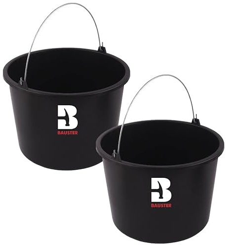 BAUSTER® 2X Baueimer 16 l aus Kunststoff Putzeimer Zementeimer Mörteleimer Garteneimer Wassereimer ideal für Renovierungs- und Bauarbeiten Kunststoff-Eimer Schwarz Universal (2)
