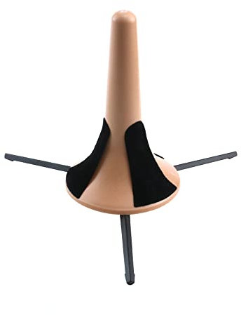 HEVSTIL Tragbarer Trompetenständer, 3 Beine, Metallständer und Halterung, kompakter Trompetenhalter mit selbstverstauendem Klammerfach und schützenden Filzpolstern für Trompete, Holz