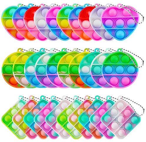 TOANWOD 30PCS Party Bag Fillers for Kids: Party Favours Pop Bubbles Fidget Toys - Mini Pop Poppet Keyring Pinata Fillers - Multipack Birthday Class Gifts for Girls Boys