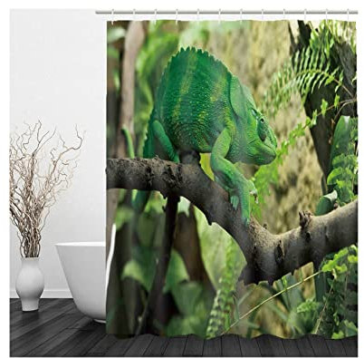 Whoiy Duschvorhang 120X180 Stoff, Duschvorhang Eckbadewanne Polyester Duschvorhänge Chamäleon Grün für Outdoor Hotel