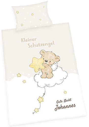 Wolimbo Bettwäsche - Kleiner Schutzengel - personalisierbar - 100 x 135 cm - Babybettwäsche - Kinderbettwäsche - 100% Baumwolle - Weich