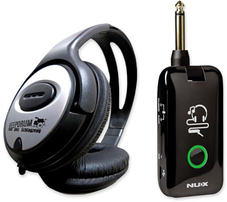 Nux MP-2 Mighty Plug Drahtlose Verstärker- und Effekt-Simulation für Gitarre und Bass + keepdrum Kopfhörer