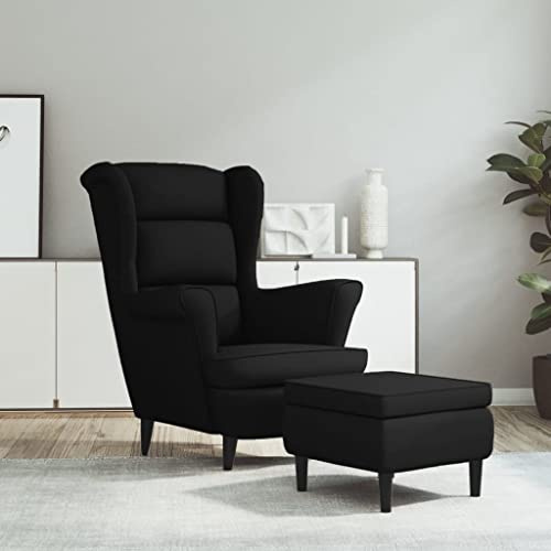 Hommdiy Ohrensessel mit Hocker Fernsehsessel Relaxsessel Polstersessel für Wohnzimmer Schwarz Samt