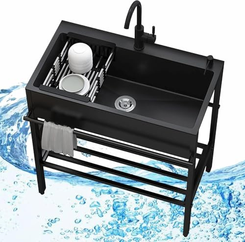 Juego de fregadero exterior de acero inoxidable para restaurante comercial con grifo, fregadero de preparación y utilidad para garaje, catering, restaurante, camping