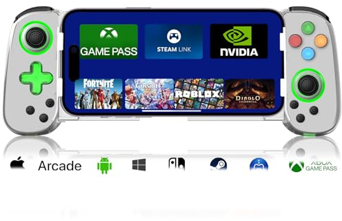 arVin Wireless Gaming Controller for iPhone, Android with Phone CASE Support & Green Light, Bluetooth Gamepad for iPhone/iPad/Samsung/Tablet/Switch/PS4/PC, Call of Duty Mobile, Genshin Impact, Diablo