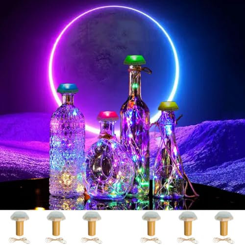 OOWOKS 6 Stück Solar Flaschen Licht, 7,8 M Lang Flasche Lichterkette, LED Solar Wein Flasche Lichter, LED Korken Flaschenlichter Weinflasche Lichtkette für Flasche DIY, Party, Garten, Hochzeit Deko
