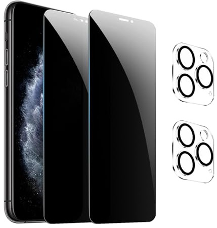 GXAYZ 【4 Stück】 Sichtschutz Schutzfolie für iPhone 11 pro Privacy Panzer Schutz glas，[2* Anti-Spy Schutzglas + 2* Kameraschutz] Anti-Peeping Sichtschutzfolie，Anti-Spy Schutzglas