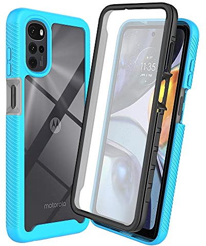 XINNI Funda para Motorola Moto G22 Antichoques 360 Grados con Protector Pantalla Integrado Robusto Doble Cara Bumper Transparente Case Completa Carcasa, Azul Claro