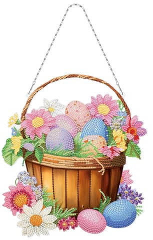 Uixxducc 5D Ostern Diamond Painting Kits, Diamond Painting Bilder Osterkranz Set mit Hängekette, Diamond Painting Bilder Ostern Dekoration für Wand- und Eingangsdekoration (C)