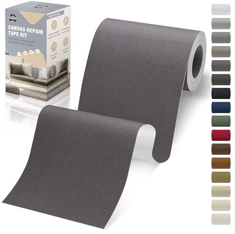 OAZ Flicken Selbstklebend Stoff, 10 x 200 cm Leinwand Selbstklebender Stoff, Dunkelgrau, Wasserdichtes Leinwand Flicken Selbstklebend für Sofa Zelt Möbel Autositz Liege