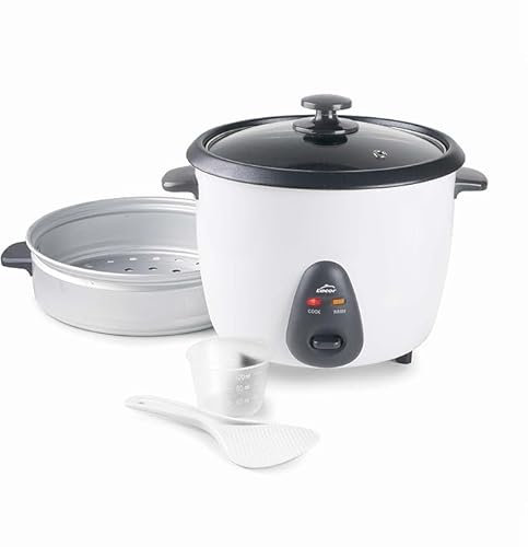 Suinga Arrocera Electrica con Cubeta interna extraíble de 1,8 LAntiadherente 100% ECO y libre de PFOA, Tapa de vidrio, Luces indicadoras, 32x28.5x25.5 cm, Blanco