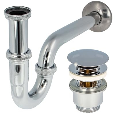 tecuro Siphon extra lang mit Pop Up Ablaufventil verchromt - Universal Set für Waschtisch/Waschbecken
