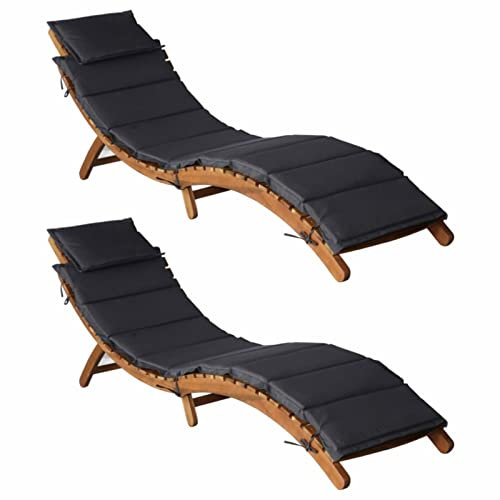 Rantry 2 STK. Sonnenliege Sonnenliege Gartenliege Relaxliege Liegestuhl Möbel Holzliege Ergonomisch Liege Gartenmöbel Klappliege Freizeitliege Dunkelgrau Massivholz Akazie