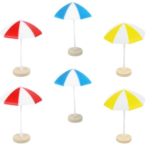 CIYODO Miniature Beach Umbrella Ornaments 6 Pieces Resin Micro Landscape Decors for Dollhouses Fairy Gardens Aquarium Plant Displays