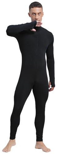 TTAO Herren Sportlicher Overall Tanz Trikot Ballettanzug Strumpfhose Einteiler Jumpsuit Langarm Ganzkörperanzug Trikotanzug Hose Tight Leggings Schwarz XL