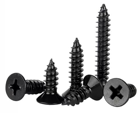 EBAIJQUO M5*45 Phillips Flat Head Wood Screws Black Xylan Coated 304 Stainless Steel Self-Tapping Screws for Wood Full Thread Woodworking fastener (25pcs)