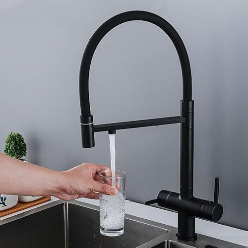 ZYCDP 3 Wege Wasserhahn für Osmoseanlage, 2 Wasserauslässe, Küchenarmatur 360 Grad, Trinkwasser 3 Wege Küchenmischbatterien, Schwarz