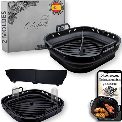 Set de 2 Moldes de Silicona para Freidora de Aire –Silicona Platino, Compatibles Estándar y Doble Cesta, 22 cm, con Separador, Antiadherentes, Plegables – Apto Lavavajillas y Horno – Ideal para Regalo
