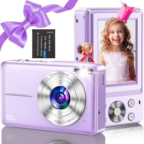 Digital Camera, Vlogging Camera Rechargeable Digital Cameras FHD 1080P 44MP Compact Camera with 16X Digital Zoom, Portable Mini Camera with 1 Battery for Teens,Kids,Beginners（Black）