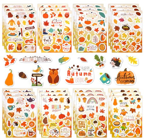 HOWAF Lot de 430 autocollants d'automne, autocollants de Thanksgiving, feuilles d'érable, citrouille, décorations d'automne, autocollants pour cadeaux d'automne, autocollants de décoration d'automne