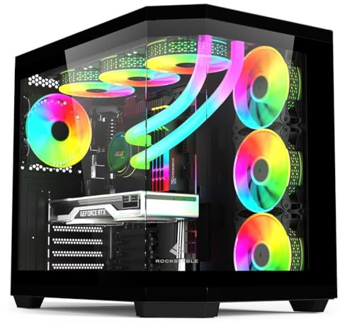 Rockstable Stonecliff Computer Case ATX, mATX, ITX 180° Glas Panorama | Unterstützt Mainboards mit hinteren Anschlüssen