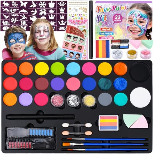 KIMIGO Palette de Maquillage Enfants,23 Couleurs Kit de Peinture pour Le Visage pour Enfants,Peinture Corporelle pour Le Visage,Peinture Visage Enfants pour Halloween,Noël,Carnaval Maquillage