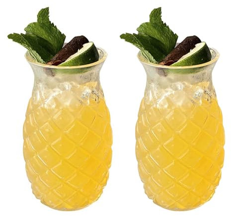 Lot De 2 Verres à Cocktail Ananas, 500 ML, à Cocktail Créatifs en Forme D'ananas, Verres D'ananas pour Cocktails Parfait pour La Maison, Les Restaurants Et Les Fêtes (Transparent)