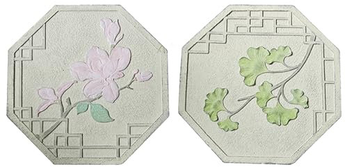 MEYINGOU Dekorativer Stein für den Garten, Wegfliesen, Garten-Trittsteine ​​im chinesischen Stil mit Magnolien- und Ginkgo-Muster, 2 Stück Outdoor-Pflastersteine