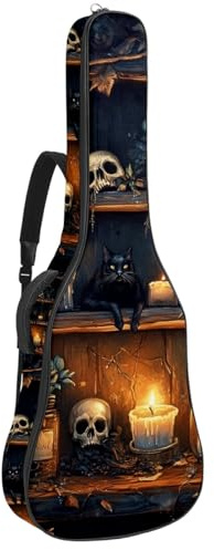 KengjuTesu 43 Zoll Akustikgitarre Softcase mit Rucksackgurt und 2 Taschen Magisches Bücherregal Totenkopf Keine Polsterung Rucksack Wasserdicht Oxford Tuch Bassgitarre Gigbag für Konzertgitarre,