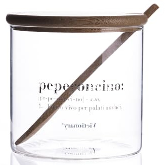Villa d'Este Home Tivoli Vasetto peperoncino 550 ml in vetro, coperchio e cucchiaino in bambù, trasparente, Victionary