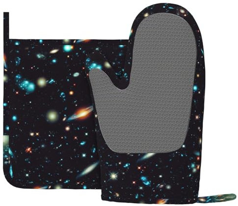 Deep Space Ensemble de gants de cuisine et maniques en silicone résistants à la chaleur antidérapants et lavables pour barbecue
