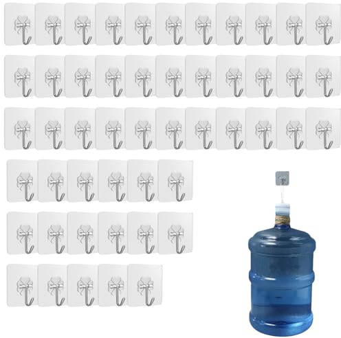 50 Pezzi Ganci Adesivi Trasparenti Impermeabili Trasparenti Ganci Auto Multiuso, Resistente e Impermeabile, Senza Fori, per Pareti, Bagno 6x6 cm