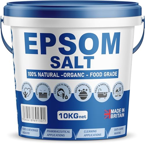 Epsom Bath Salts 10kg Unsented, 100% Natural Mineral Salts - Supports Sleep and Relieves Aching Muscles Magnesium Sulphate Foot Soak Bath Epsom Salts