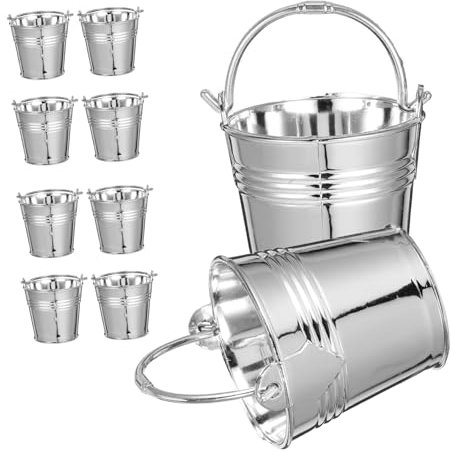 EXAOMBLE 10stücke Mini Wasser Eimer Miniatur Silberne Kunststoff Eimer Für Rollenspiele Partys Und Innendekoration Für Drinnen Und Draußen