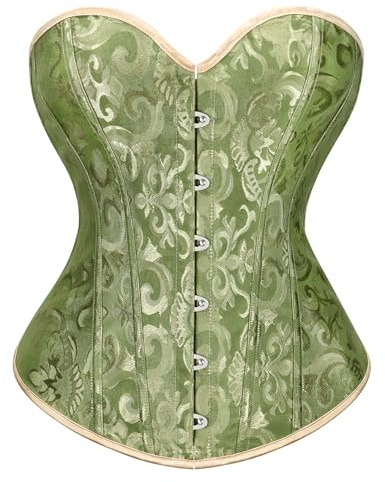 LEACOOLKEY Corset Corsage Bustier Haut pour femmes Soutien-gorge intégral Gothique Gaine amincissante Serre-taille pour Halloween Carnaval XS-XXL, vert, XL