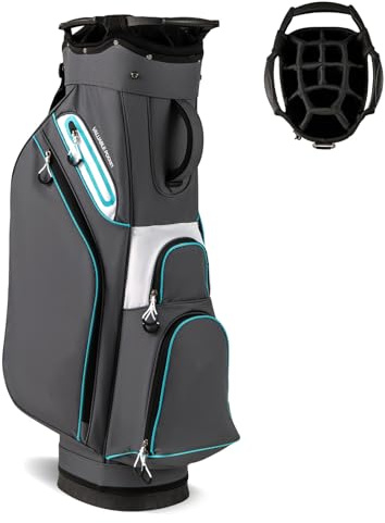 COSTWAY Golf Cart Bag, Golf Trolley Bag with 14 Way Dividers, Cooler Pocket, Adjustable Shoulder Strap and Rain Hood, Lightweight Golf Clubs Strorage Bags for Men & Women (Grey)
